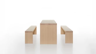 bench and bench table in massive spruce group