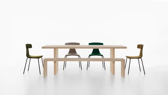 Remo upholstered in fabric version and bench table group in solid ash 