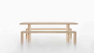 bench and bench table in massiv spruce group