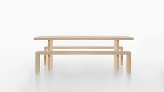 Bench table group made of solid ash