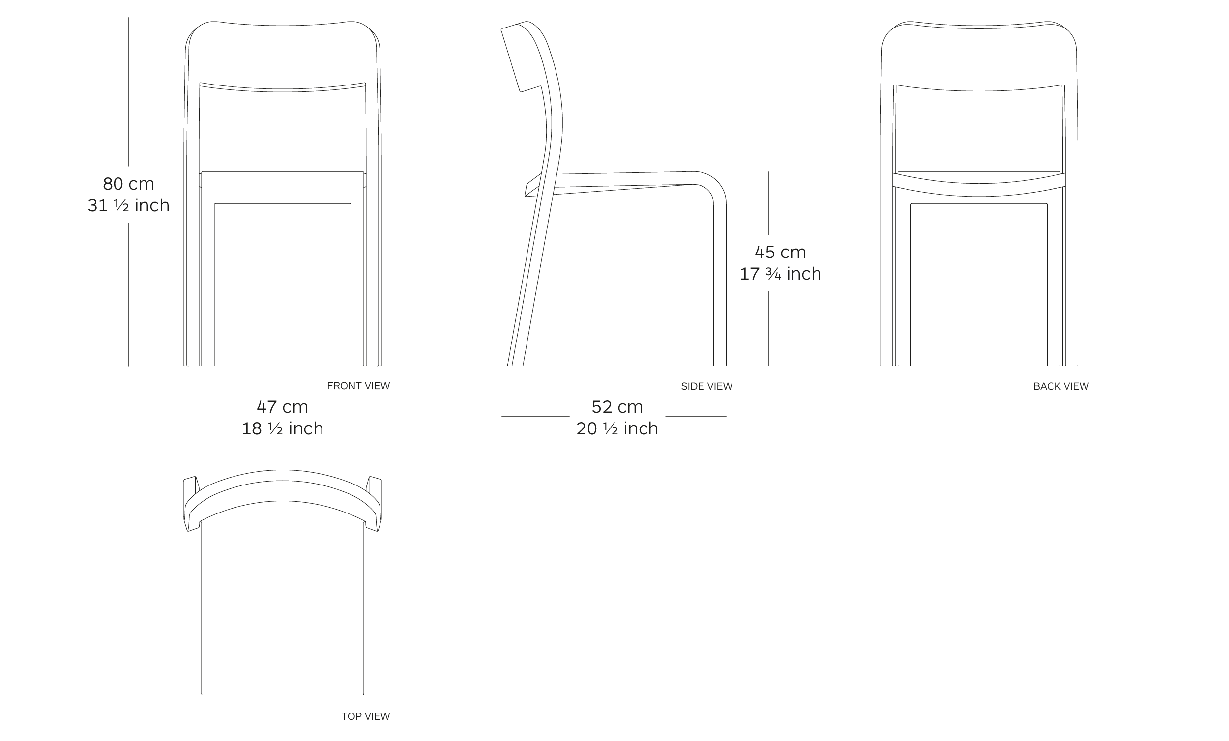 MOD. 1475-20 blocco chair dimensions