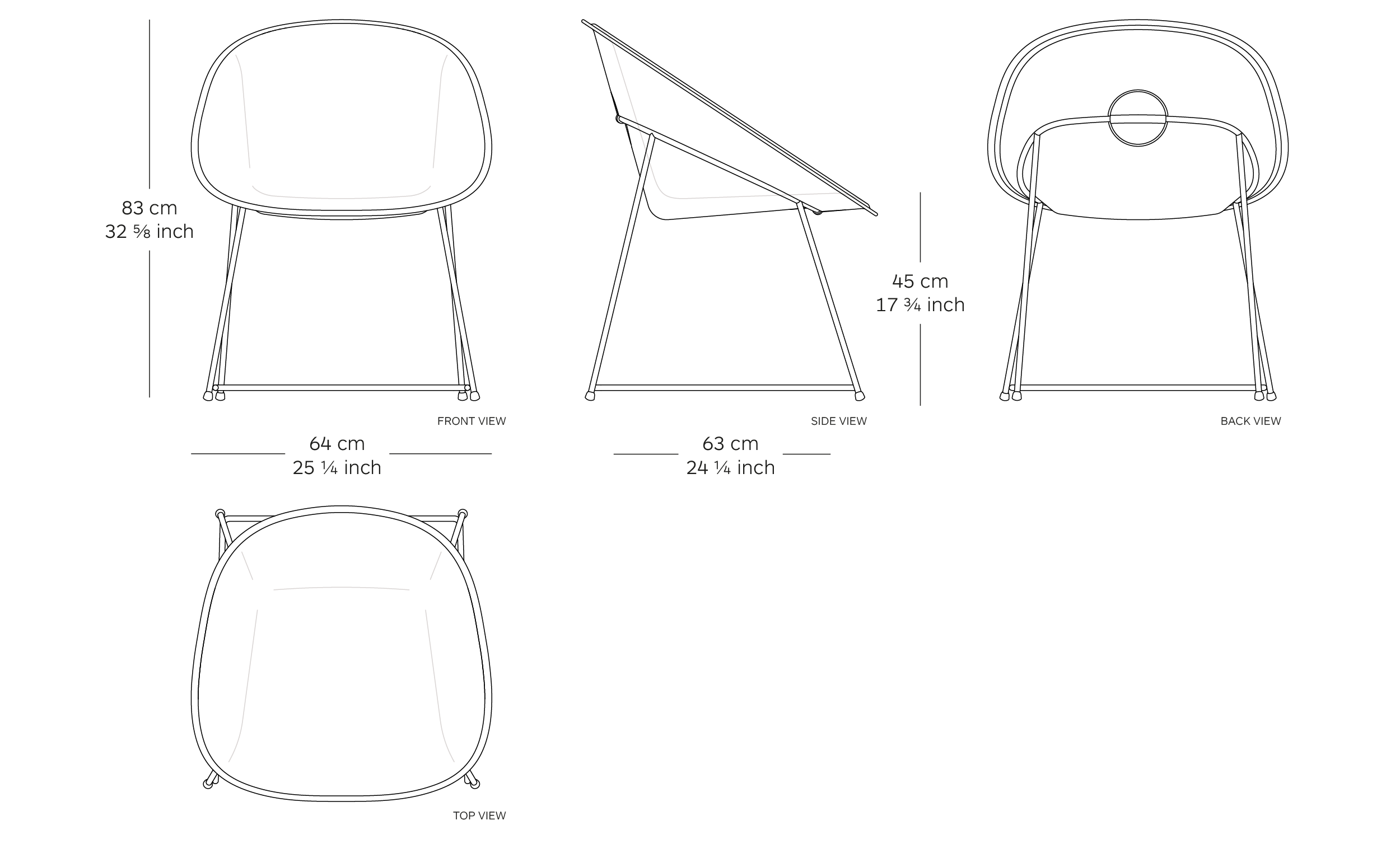 MOD. 1950-12 cup armchair dimensions