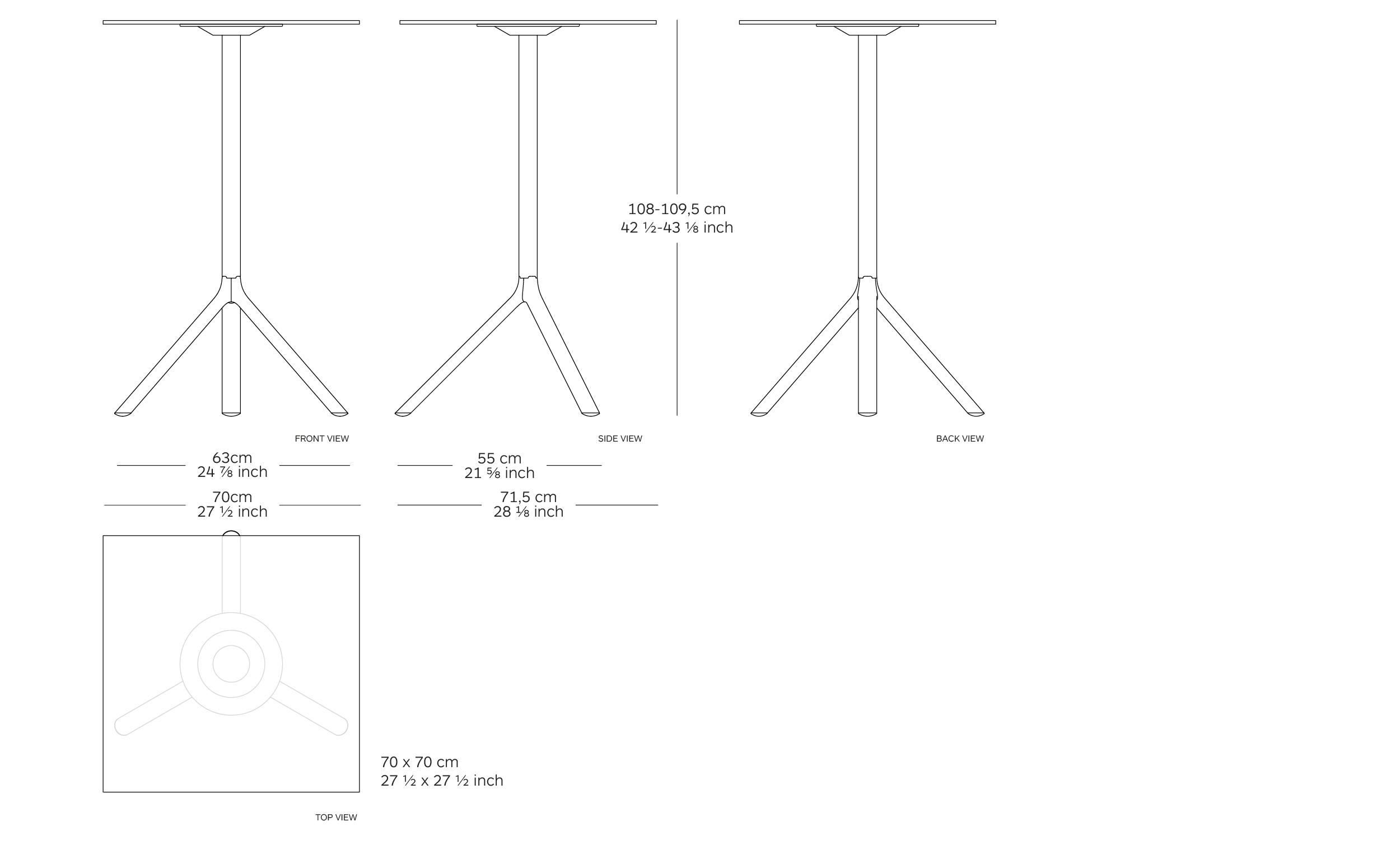 MOD. 9580-71 miura table dimensions